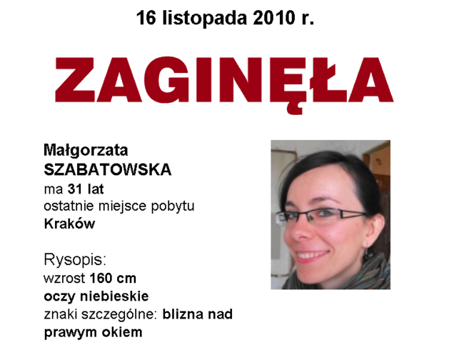 Zaginęła Małgorzata Szabatowska !!!