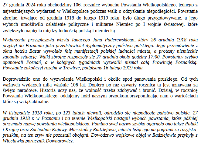 Obchody 106.rocznicy powstania Wielkopolskiego Radziejów 2024